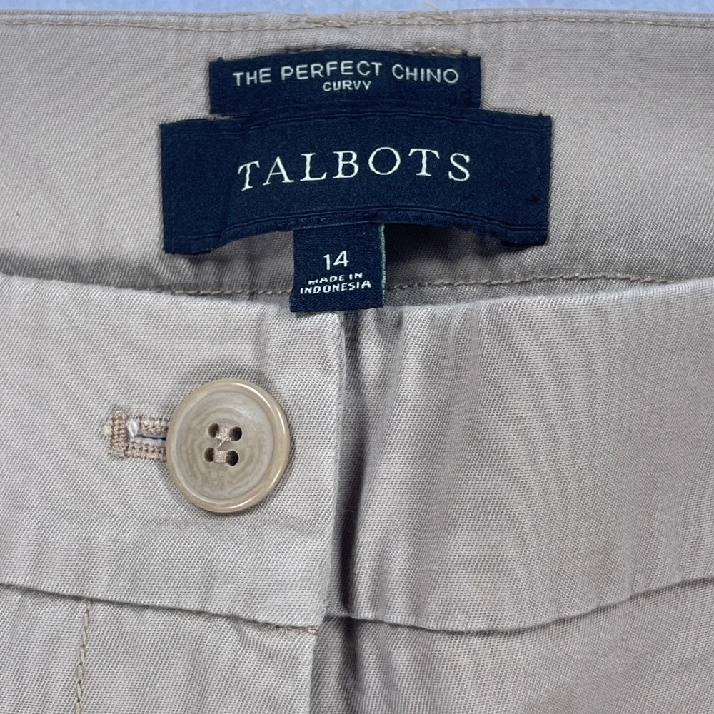 Talbots The Perfect Chino Curvy Tan Khaki Straight Leg Cotton Pants Womens 14